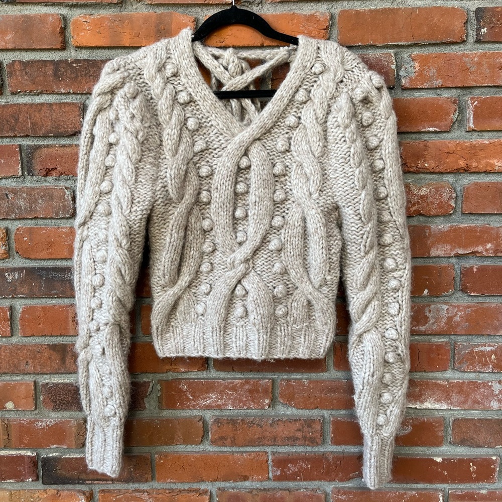 Sea New York Caden V-Neck Cable Knit Jumper Size Small Wool Alpaca Blend